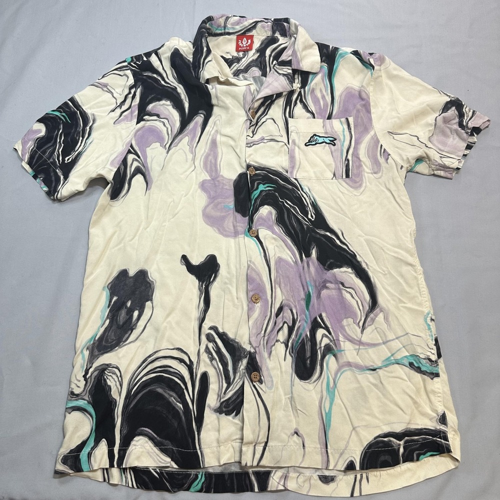 Ice Cream BBC Shirt Mens Fits M/L White Purple AOP Watercolor Rayon Casual